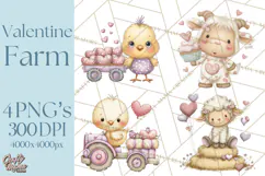 Valentine Farm Clipart PNG, Barnyard Valentine Props, Kids Product Image 1