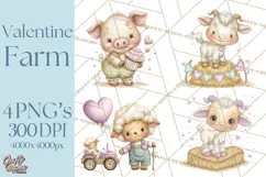 Valentine Farm Clipart PNG, Barnyard Valentine Props, Kids Product Image 1
