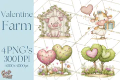 Valentine Farm Clipart PNG, Barnyard Valentine Props, Kids Product Image 1