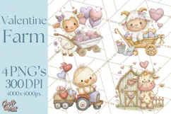 Valentine Farm Clipart PNG, Barnyard Valentine Props, Kids Product Image 1