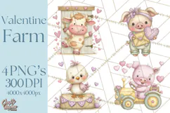 Valentine Farm Clipart PNG, Barnyard Valentine Props, Kids Product Image 1