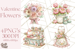 Valentine Flower Market Clipart PNG Romantic Bouquets Product Image 1