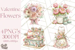 Valentine Flower Market Clipart PNG Romantic Bouquets Product Image 1