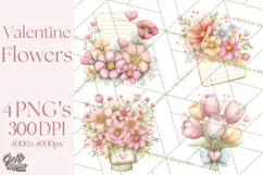 Valentine Flower Market Clipart PNG Romantic Bouquets Product Image 1