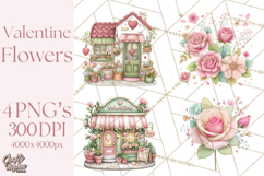Valentine Flower Market Clipart PNG Romantic Bouquets Product Image 1