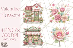Valentine Flower Market Clipart PNG Romantic Bouquets Product Image 1