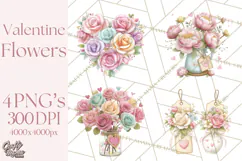 Valentine Flower Market Clipart PNG Romantic Bouquets Product Image 1