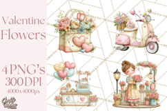 Valentine Flower Market Clipart PNG Romantic Bouquets Product Image 1