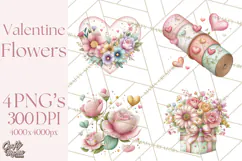 Valentine Flower Market Clipart PNG Romantic Bouquets Product Image 1