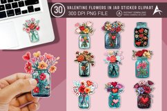 Valentine Flowers in Jar Sticker Clipart Bundle Product Image 1
