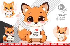 Valentine Fox Cartoon Clipart Product Image 1