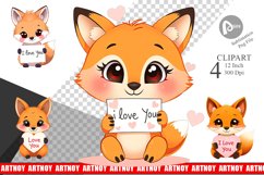 Valentine Fox Cartoon Clipart Product Image 1