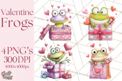 Valentine Frog Clipart PNG, Cute Valentine Frogs, Kids Product Image 1