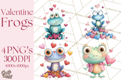 Valentine Frog Clipart PNG, Cute Valentine Frogs, Kids Product Image 1
