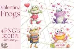 Valentine Frog Clipart PNG, Cute Valentine Frogs, Kids Product Image 1