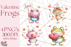 Valentine Frog Clipart PNG, Cute Valentine Frogs, Kids Product Image 1