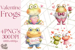 Valentine Frog Clipart PNG, Cute Valentine Frogs, Kids Product Image 1