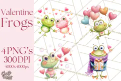 Valentine Frog Clipart PNG, Cute Valentine Frogs, Kids Product Image 1