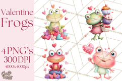 Valentine Frog Clipart PNG, Cute Valentine Frogs, Kids Product Image 1