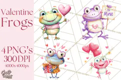 Valentine Frog Clipart PNG, Cute Valentine Frogs, Kids Product Image 1
