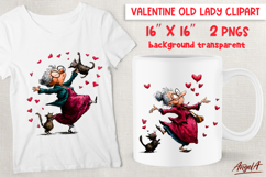 Single Valentine clipart Elderly lady in love with cat PNG Product Image 1