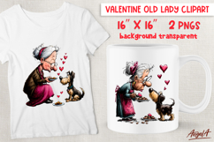 Single Valentine clipart Elderly lady in love with dog PNG Product Image 1