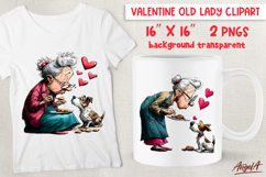 Single Valentine clipart Elderly lady in love with dog PNG Product Image 1