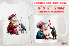 Single Valentine clipart Elderly lady in love with parrot Product Image 1