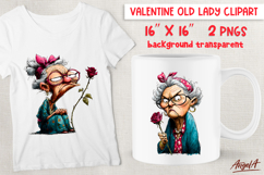 Single Valentine clipart Sad old lady with a rose Sarcastic Product Image 1