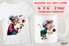 Single Valentine clipart Sad old lady with a rose Sarcastic Product Image 1