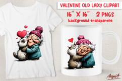 Single Valentine clipart Cute Elderly lady in love with cat Product Image 1