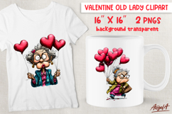 Single Valentine clipart Anti valentine Old lady balloon PNG Product Image 1