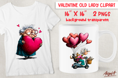 Single Valentine clipart Funny Old lady with heart PNG Product Image 1