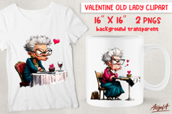 Single Valentine clipart Sad Old lady eating cupcake PNG Product Image 1