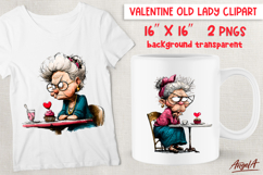 Single Valentine clipart Sad Old lady eating cupcake PNG Product Image 1