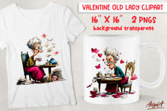 Single Valentine clipart elderly lady with letters PNG Product Image 1