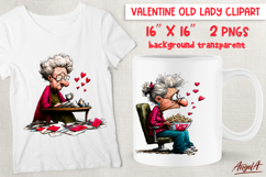 Single Valentine clipart elderly lady with letters, popcorn Product Image 1