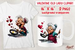 Single Valentine clipart Happy Elderly lady cooking PNG Product Image 1