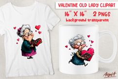Single Valentine clipart Happy old lady with chocolate Product Image 1