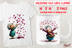 Single Valentine clipart Funny Old lady with hearts PNG Product Image 1