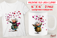 Single Valentine clipart Funny Old lady with hearts PNG Product Image 1