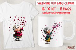 Single Valentine clipart Funny Old lady with hearts PNG Product Image 1