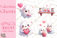 Adorable Valentine Ghosts Cute Ghost Bakery Clipart Heart Product Image 1