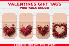 Valentine&#039;s Gift Tags Printable Design with Red Rose Bouquet Product Image 1