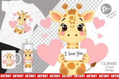Valentine Giraffe Cartoon Clipart Product Image 1