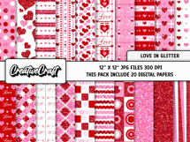 Valentine Day Glitter Digital Papers, backgrounds designs Product Image 2