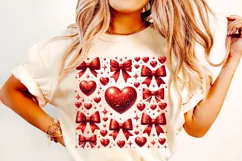 Valentine's Day Glitter Coquette Bow PNG, Valentine's Hearts Product Image 2