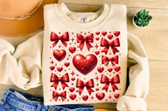 Valentine's Day Glitter Coquette Bow PNG, Valentine's Hearts Product Image 1