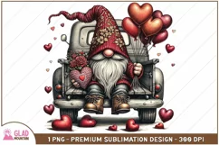 Valentine Gnome with heart balloon bouquet in vintage truck Product Image 1