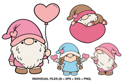 Cute Valentine gnome clipart collection with heart themed characters